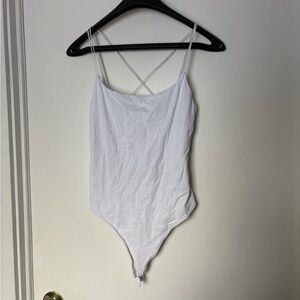 Babaton White Spaghetti-Strap Bodysuit with Cross-Back